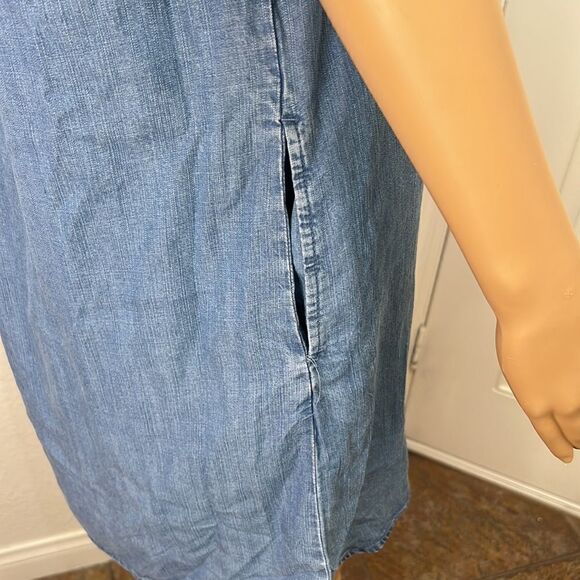 Philosophy Medium Tercel Lace Up Dress Mini Light Wash Denim 3/4 Roll Up Sleeve - Picture 7 of 13